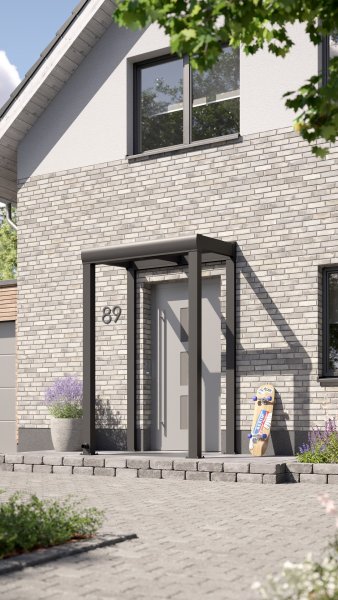 REXOvita® Alu Haustür-Vordach mit Wandpfosten, 1,5m x 1,5m