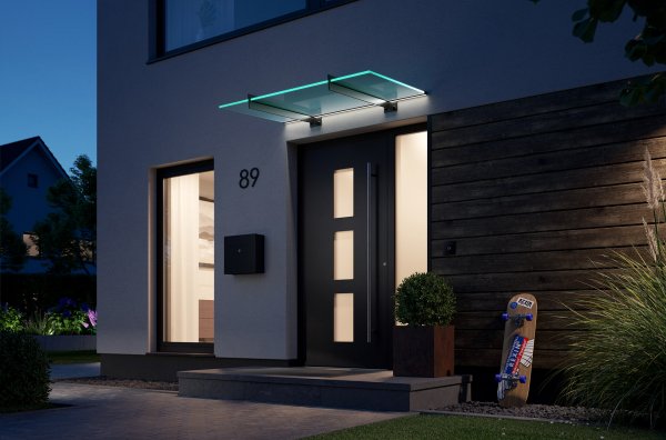 REXOsky Haustür-Vordach 1500 x 951mm mit VSG-Glas, LED-Version
