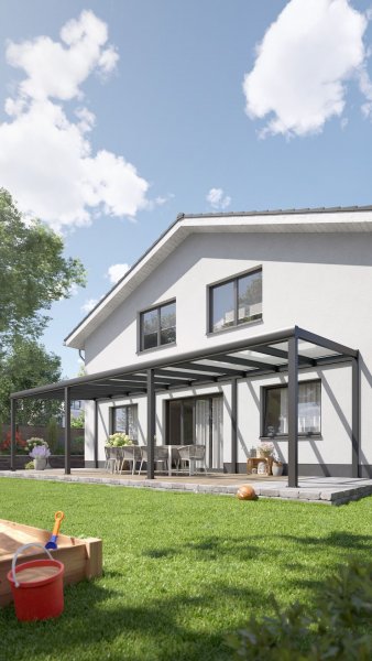 REXOpremium® VSG Alu Terrassenüberdachung mit Wandpfosten, 10m x 3,5m