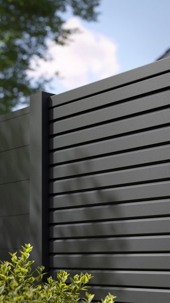 REXOprotect® Alu-Lamellenzaun, Rhombus geschlossen, anthrazit, Alu-Profile anthrazit
