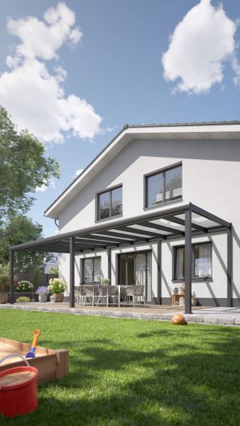 REXOpremium® VSG Alu Terrassenüberdachung mit Wandpfosten, 9m x 3,5m