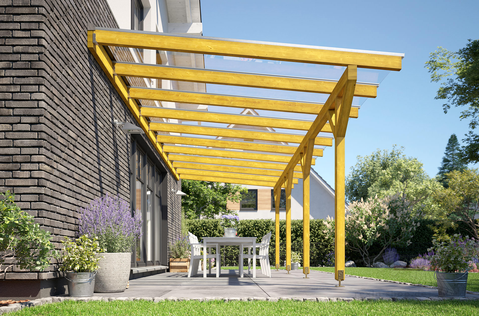 REXOcomplete® Holz Terrassenüberdachung VSG 7m x 3,5m ▷ Rexin-Shop