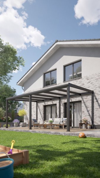 REXOpremium® Alu Terrassenüberdachung mit Wandpfosten, 9m x 4m